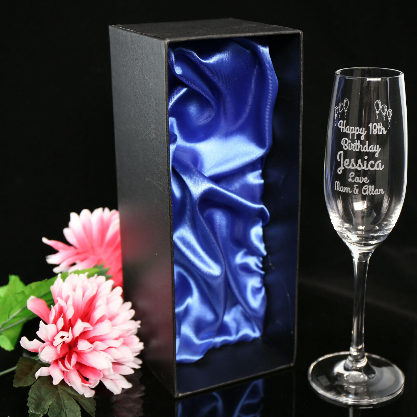 PERSONALISED LASER ENGRAVED CHAMPAGNE GLASS BIRTHDAY 18TH 30TH 40TH 50TH FAVOUR