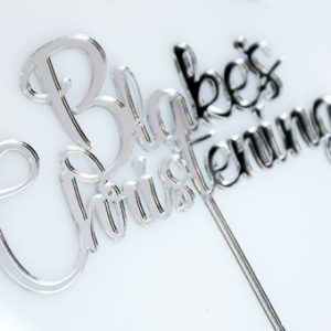 PERSONALISED CHRISTENING BAPTISM CAKE TOPPER MIRROR SILVER ACRYLIC